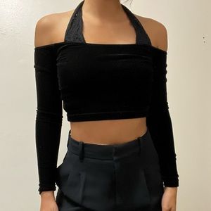 American Apparel black velvet off the shoulder shirt